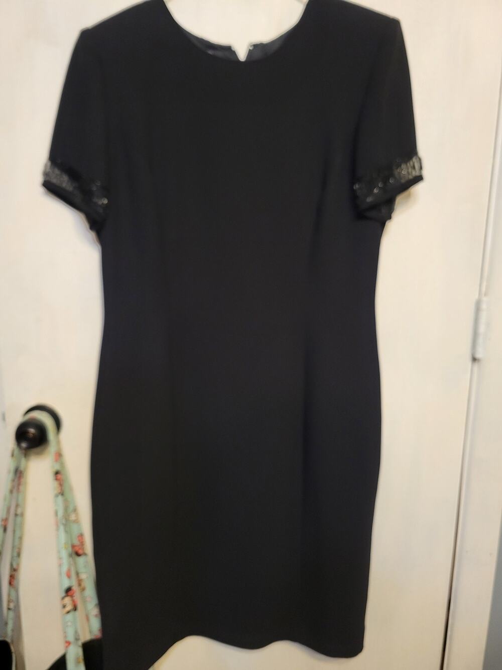 Donna Morgan Black Dress With Beaded Short Sleeves Size 12 Pre-Owned